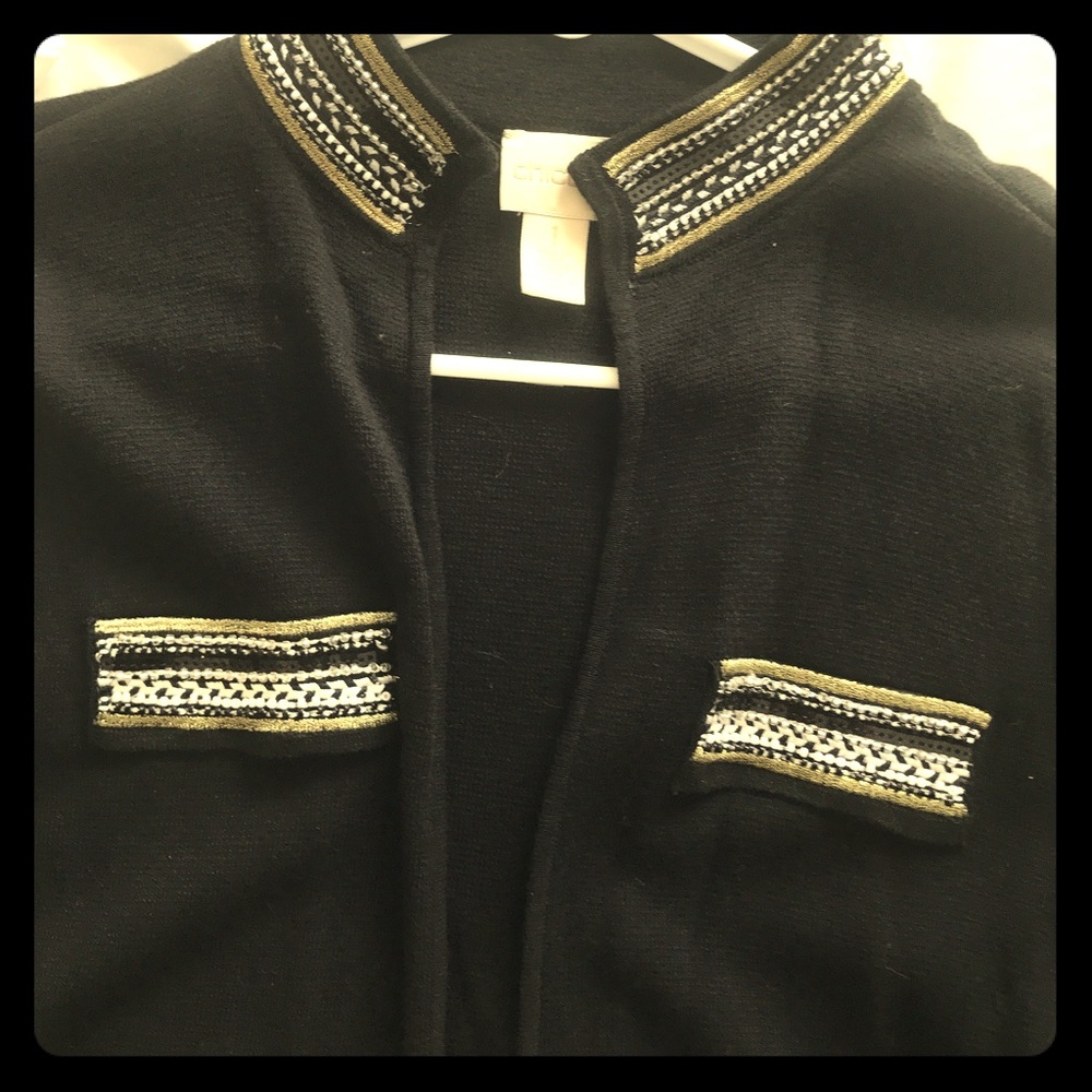 Black Chico's sweater embellished sleeve SIZE 1